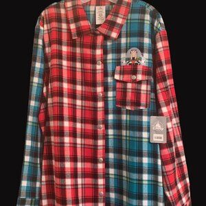 NWT XXL/2X Disney Pixar Christmas Nutcracker Button-Down Flannel in Red and Blue